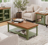 48 inch Coffee Table, No Assembly Required, Sage Green and Fruitwood Finish B108P160214