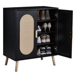 ZUN FCH 2-door vertical shoe cabinet particle board + plastic rattan black frame + original wood rattan 51206975