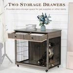 ZUN 38.4" Wooden Dog Crate Furniture Decorative Pet Cage Dog Kennel with 2 Drawers 54423538