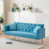 71 inch convertible love seat sofa, American retro, light blue velvet, suitable for small living W1658P191740