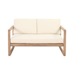 ZUN Outdoor Acacia Wood Loveseat and Coffee Table Set with Cushions, Brown Wash, Beige 73020.00BBGE