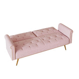 A 69.7-inch-long sofa bed covered in pink velvet fabric, featuring nail head trimndccompanied by W3356P298450