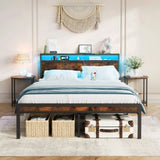 Full Size Metal Bed Frame with Headboard and Footboard, LED Lighting, Black Heavy Duty Mattress W1903P314002