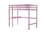 ZUN Twin High Loft Bed, Rubber Wood Loft Bed with Safety Guardrail, built-in desk, ladder,Pink W504P206981