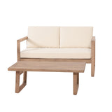 ZUN Outdoor Acacia Wood Loveseat and Coffee Table Set with Cushions, Brown Wash, Beige 73020.00BBGE