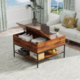 Farmhouse Flip Top Coffee Table with Storage 31.5" Rustic Wood Grain Table, Hidden Storage T2398P354184