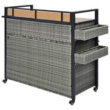 K&K 52.8"W Wicker Outdoor Grill Cart with Extended Plastic Wood Table Top, Rolling Kitchen Island on N707P233747G