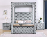 ZUN 1pc Faux Marble Top Nightstand 2- Drawers Storage Gray Finish Button Tufted Faux Crystal Tufted B011P265730