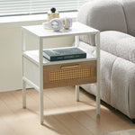 ZUN 15.75" Rattan End table with drawer, Modern nightstand, metal legs,side table for living room, W1265121753