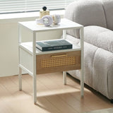 ZUN 15.75" Rattan End table with drawer, Modern nightstand, metal legs,side table for living room, W1265121753