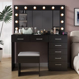 Vanity Desk Set with Large Lighted Mirror and Powre Outlet, Glass Top Makeup with 7 Drawers, 64200028