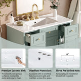 36" Green Bathroom Vanity with Ceramic Sink, Soft-Close Doors, 2 Double-Layer & 2 Standard Drawers, N729P257304F