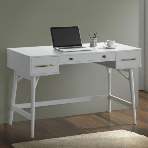 ZUN White 3-Drawer Rectangle Mid-century Writing Desk B062P153871