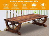 Rustic 2-Person Outdoor Garden Bench,Fir Wood Wagon Wheel Legs,Burnt Brown Finish,9" L 71290495