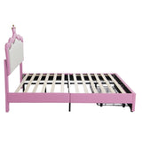 Full Size Upholstered Bed Frame with LED Lights, Modern Upholstered Princess Bed with Crown W2770P190367