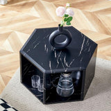 Hexagonal MDF coffee table, black marble pattern stickers, multi-hole design to give more storage W1512P348809