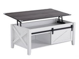 Lift Top Coffee Table with Sliding Barn Door, Farmhouse X Side Design, Hidden 57205661