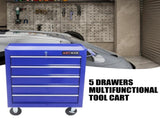 5 DRAWERS MULTIFUNCTIONAL TOOL CART WITH WHEELS-BLUE 43010145