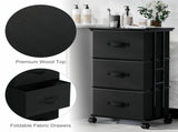 3 Drawers Rolling Fabric Dresser Mobile Nightstand Storage Cabinet with Wheels, Black 09281130