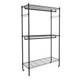 ZUN 2Tier Rod Closet Organizer Garment Rack Clothes Storage Hanger Shelf Hooks Black 08929883