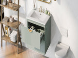 Modern 24-Inch Wall-Mounted Bathroom vanity with 2 Drawers, Green - Ideal for Small Bathrooms 35458387