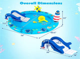 74 " Inflatable Marine Spray Pool with Shark Slide & Lighthouse Sprinkler, Kids Water Play Center 00427621