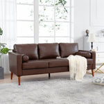 ZUN Small Sofa Couch 76.97 in . Brown 3 Seat Comfy Couches for Living Room, Mid Century Modern Couch W68058492