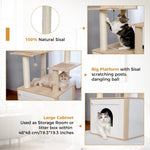 ZUN 56.7" Cat Tree with Litter Box , for Indoor Cats with Storage Cabinet and Cozy Cat Condo, Sisal 05599943