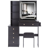 37" Middle Size Left Bedside Cabinet Vanity Table Cushioned Stool Dresser Set, 2 AC2 USB Socket, W936P224320