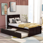 ZUN Platform Bed with Twin Size Trundle, Twin Size Frame, Espresso 14512672