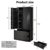 72" Modern Fluted Kitchen Pantry Cabinet with 2 Large Drawers & 8-Door Spice Rack, Freestanding W2917P294988