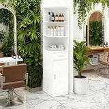 3-Tier Corner Salon Cabinet with 1 Door & 1 Drawer, 15mm E0 Grade Particleboard Matt White, 75.2" H 73777296