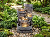 5-Tier Cascading Water Fountain with 24 LED Lights Gray Resin Outdoor Water Feature 00486883
