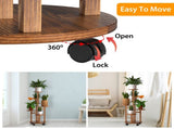 5 Tier Plant Stand with 4 Detachable Wheels Wooden Plant Pot Rolling Shelf Plant Display Rack for 84603428