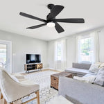 ZUN 52 Inch Ceiling Fan With Dimmable LED Light 5 Solid Wood Blades Smart Remote Control Reversible DC W934P195845