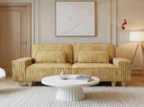 Yellow Deep Seat Corduroy Loveseat with Brushed Stainless Steel Cup Holders and 2 Decorative 58186979