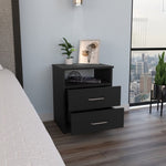 ZUN Napoles Nightstand , End Table, Side Table Superior Top, Two Drawers, One Shelf -Black B20091967