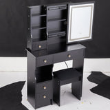 ZUN Small Size Left Drawer Desktop Vanity Table + Cushioned Stool, Touch Control Sliding LED Mirror, W936P226035