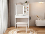 Small Makeup Vanity Desk with Mirror & Adjustable LED Lights,Built-in Power Outlet & Hidden Storage, W2699P296515