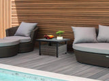 Outdoor Wicker Side Table with Umbrella Hole & Storage Space, Square PE Rattan End Table for Patio 01819860