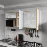 Wall-Mounted Kitchen Cabinet with Microwave Space, Open Shelves, and Double Doors Natural Oak and B128P287520