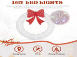 36in Pre-lit Outdoor Christmas Wreath Decoration, Lighted Metal Wreath with Red Bow, Remote Control 57008559