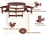 Outdoor 6 Person Picnic Table, 6 person Round Picnic Table with 3 Built-in Benches, Umbrella Hole, 21425761