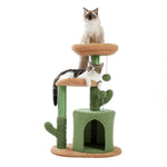 ZUN Cactus Cat Tree Cat Tower with Warmy Condo, Plush Perches, Sisal Scratching Post and Fluffy Balls 97073678