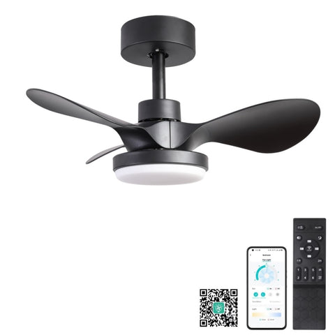 ZUN 24" Small Ceiling Fan with Light remote control ,Modern Low Profile black Ceiling Fan, 6-Speeds W2352P224345