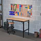 48" Heavy-Duty Adjustable Workbench for Garage, Rubber Wood Shop Table W/Rubber Pads, Hardwood W1422P218517