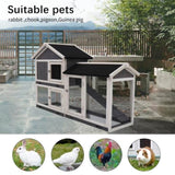 ZUN Rabbit Hutch, Indoor Bunny Cage, Outdoor Rabbit Cages with Run, Pet House with Deeper No Leak Tray, 91396807