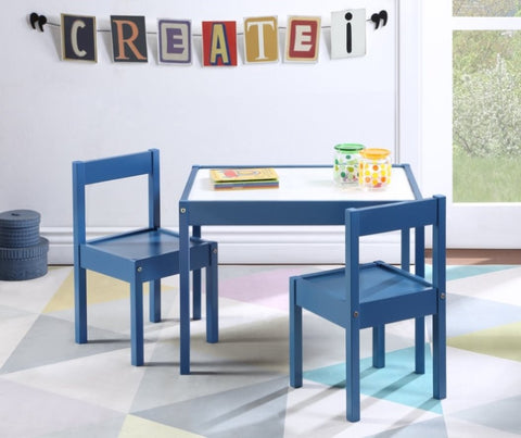 ZUN Gibson 3-Piece Dry Erase Kids Table & Two Chair Set, Dark Blue B022P174724