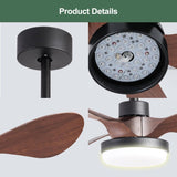 ZUN 24" Black small Ceiling Fan with Light remote control ,Modern Low Profile Ceiling Fan, 6-Speeds W2352P224344