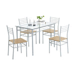 ZUN [110 x 70 x 76cm] Iron Glass Dining Table and Chairs Silver One Table and Four Chairs MDF Cushion 95820991